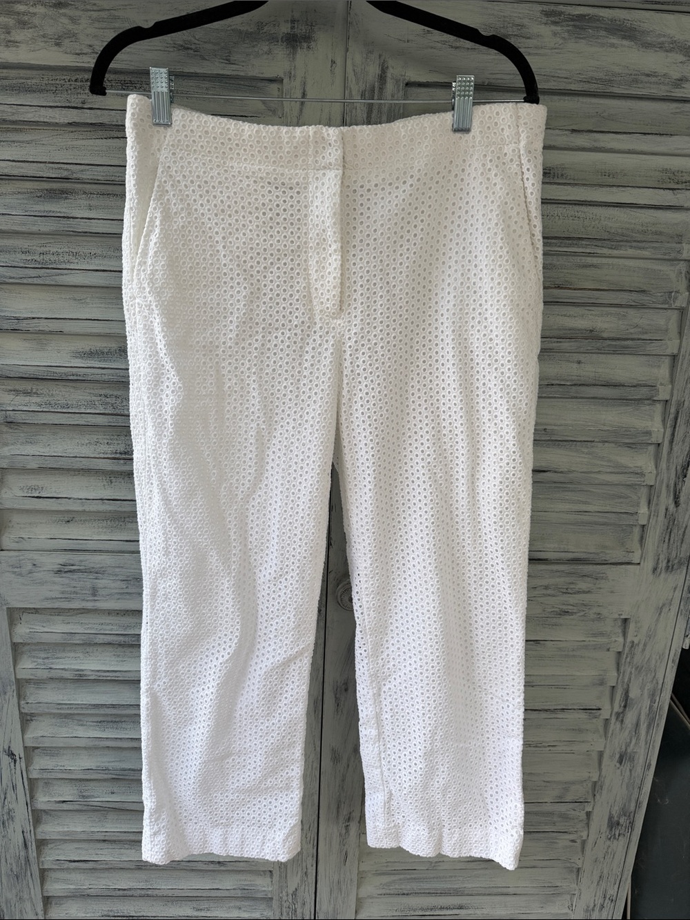 J. Crew White Eyelet Cropped Pants Size 10